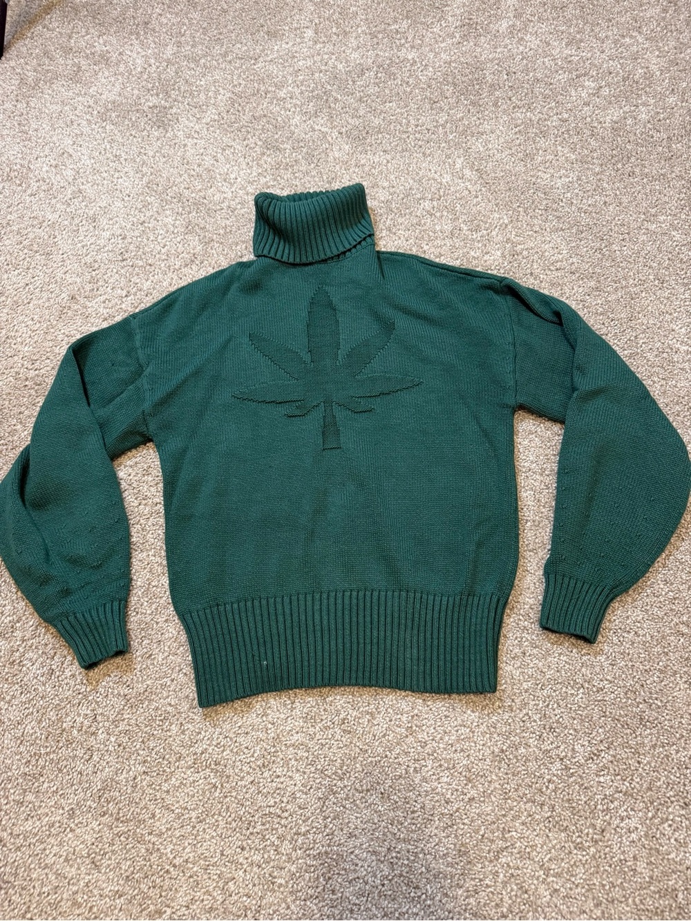 STAUD Womens Green Leaf Weed Turtleneck Sweater Small